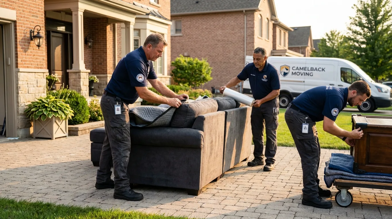 Large estate moving crew wrapping furniture in Manchaca, TX