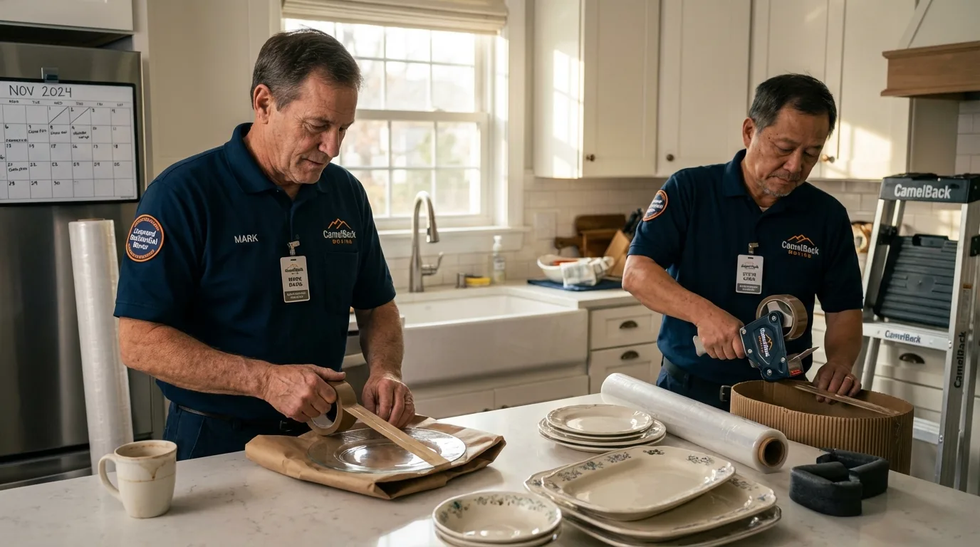Professional crew packing kitchen dishware in Manchaca, TX